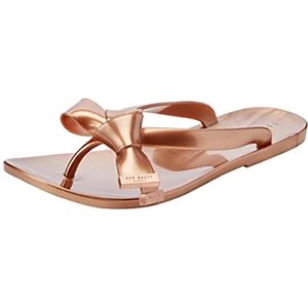 Ted baker rose gold with rose gold hardware flip flops